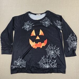 Roshop Halloween Pumpkin Spiderweb Tunic Top Black 2XL